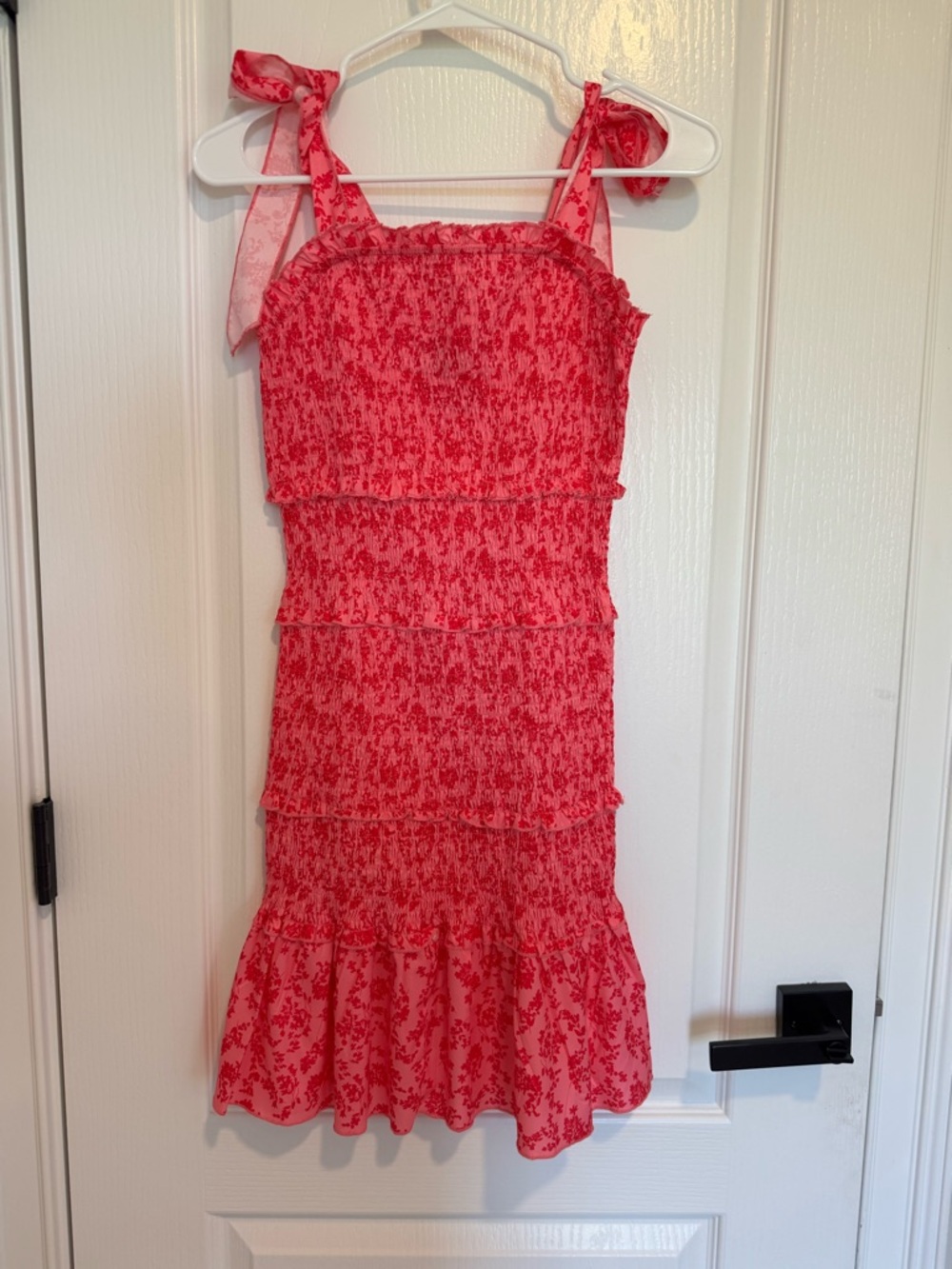 SHEIN Pink Floral Tiered Sundress with Tie Straps